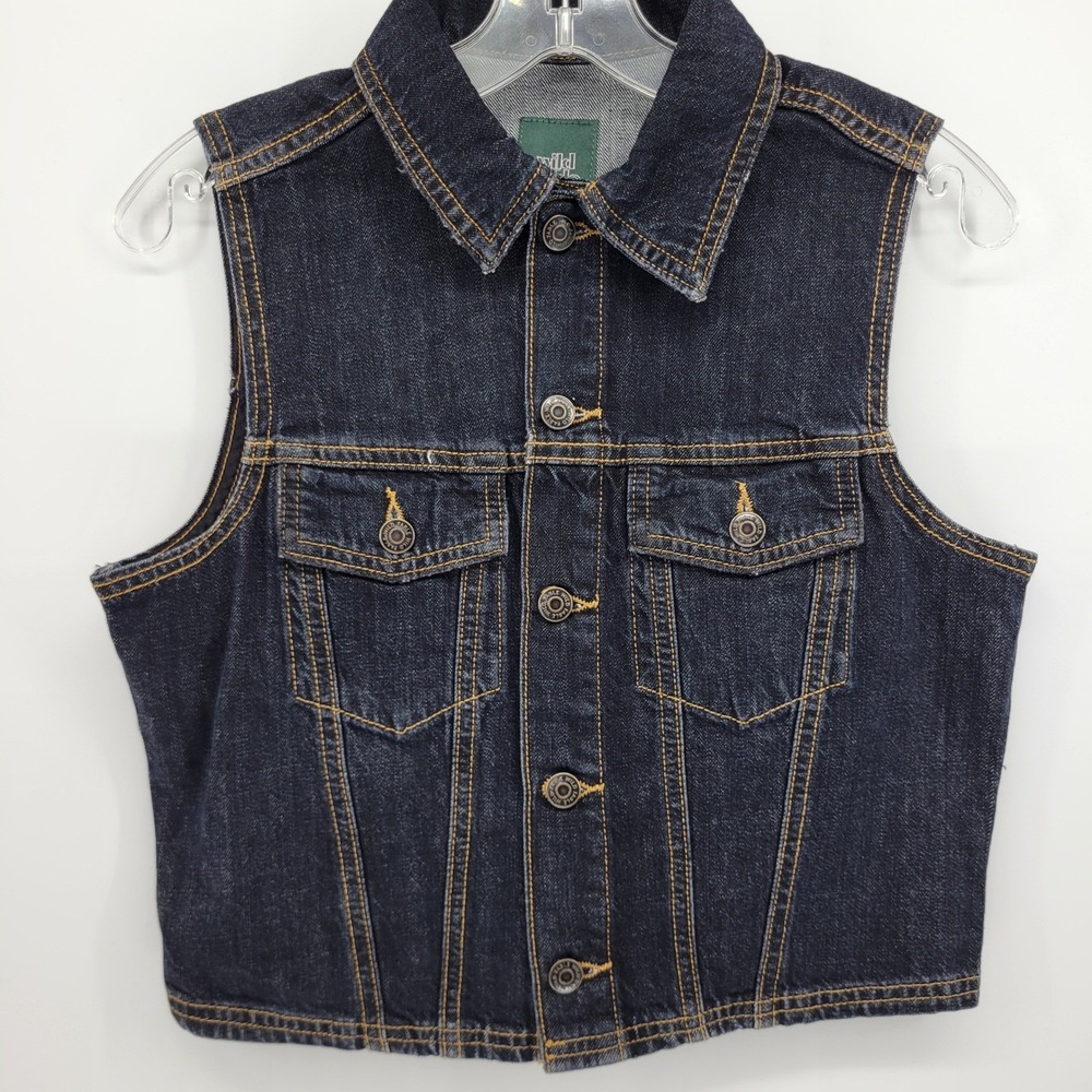 Wild Fable Womens Dark Wash Denim Vest Small Blue Sleeveless Trucker Jacket NEW